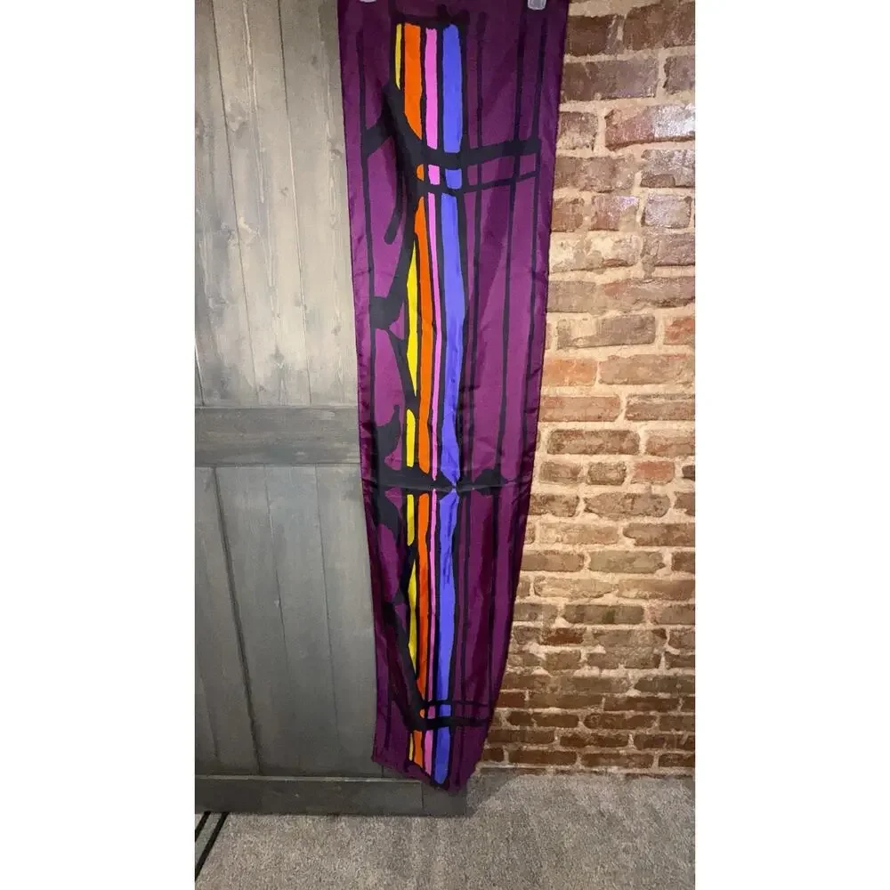 STRIKING Vera Neumann Silk Scarf Long Hand Rolled Japan Signed Abstract 62 X 14